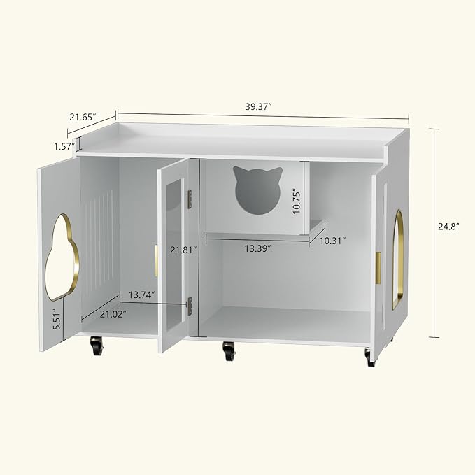 Transparent Glass Door Cat Litter Box,Modern Indoor Cat House,Wooden Cat Toilet Furniture,Pet House,Living Room Side Table,Suitable for Corridors, Bedrooms,Living Room,White